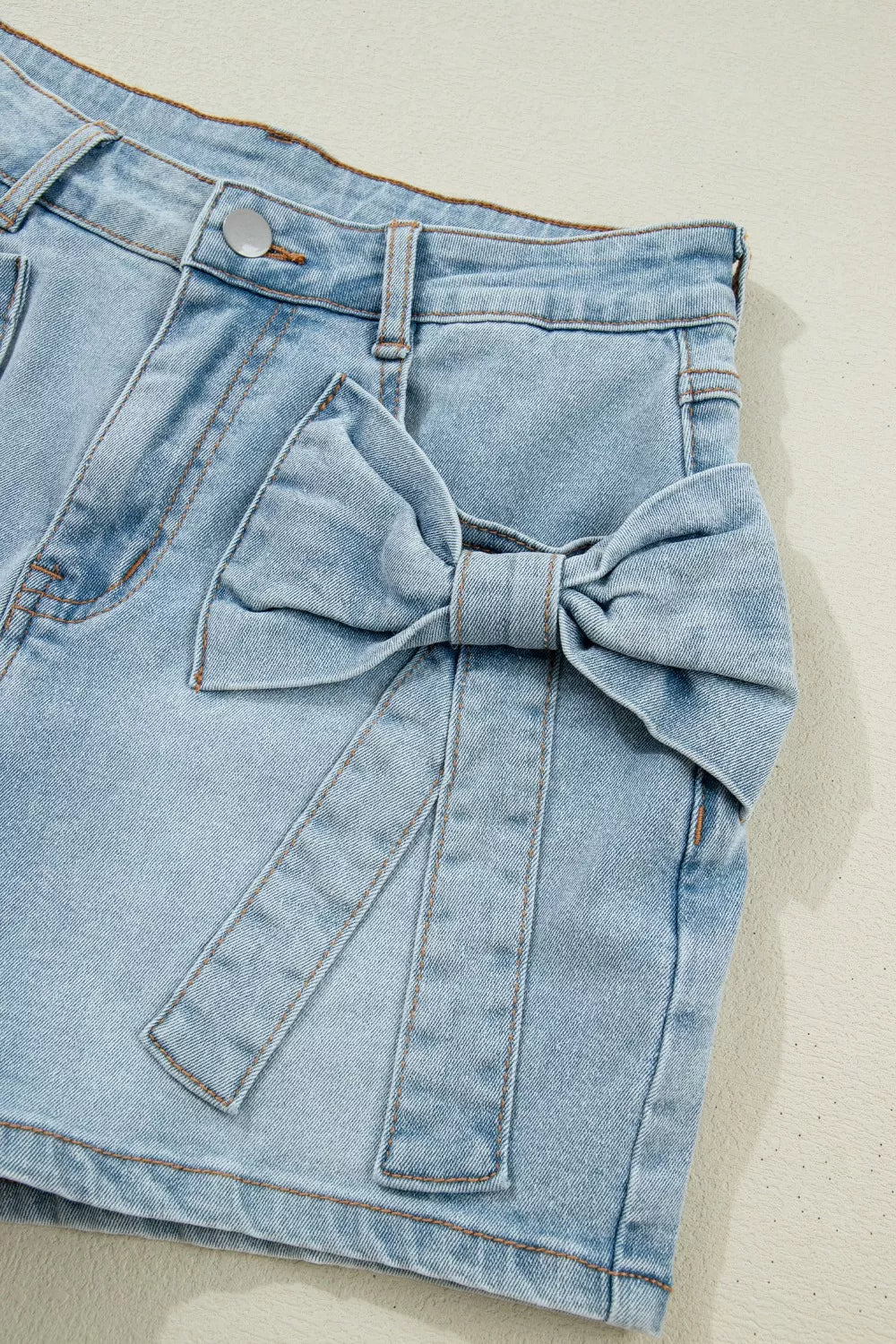 Bow Detail Denim Shorts with Pockets