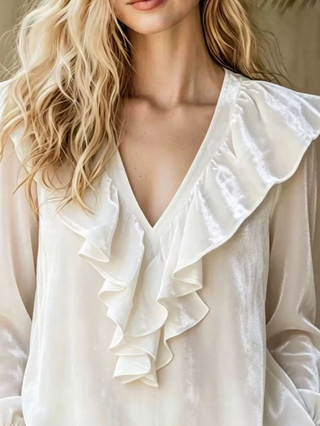 Full Size Ruffled V-Neck Long Sleeve Blouse Plus Size