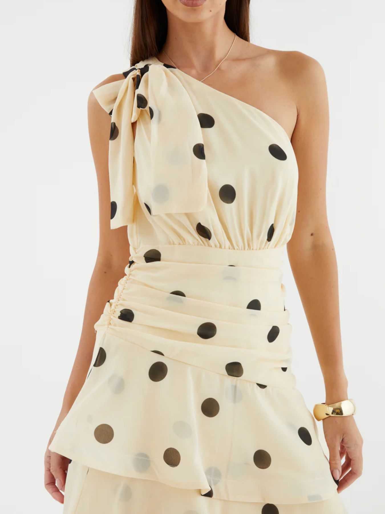 Polka Dot One-Shoulder Ruffle Dress