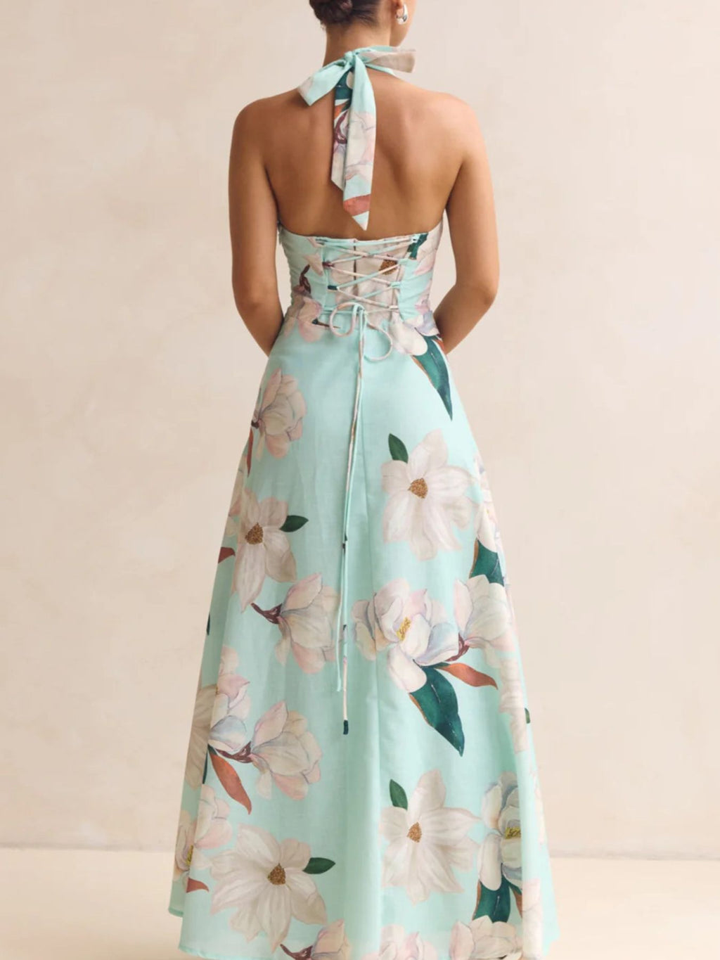 Floral Print Halter Neck Maxi Dress