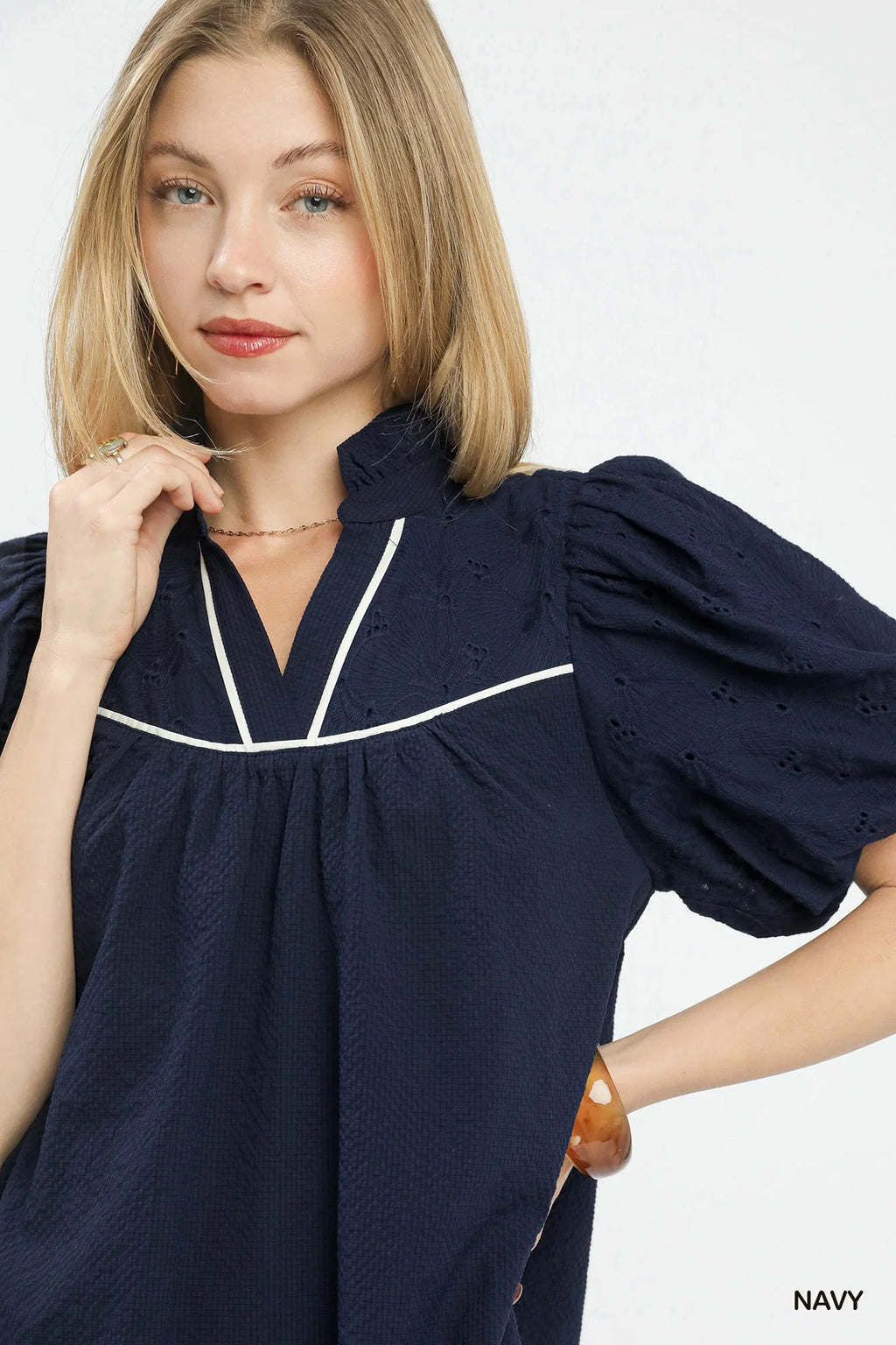 Umgee Puff Sleeve Textured Babydoll Dress