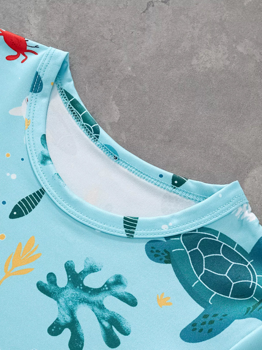 Children's Turtle Print Round Neck Tee and Shorts Set