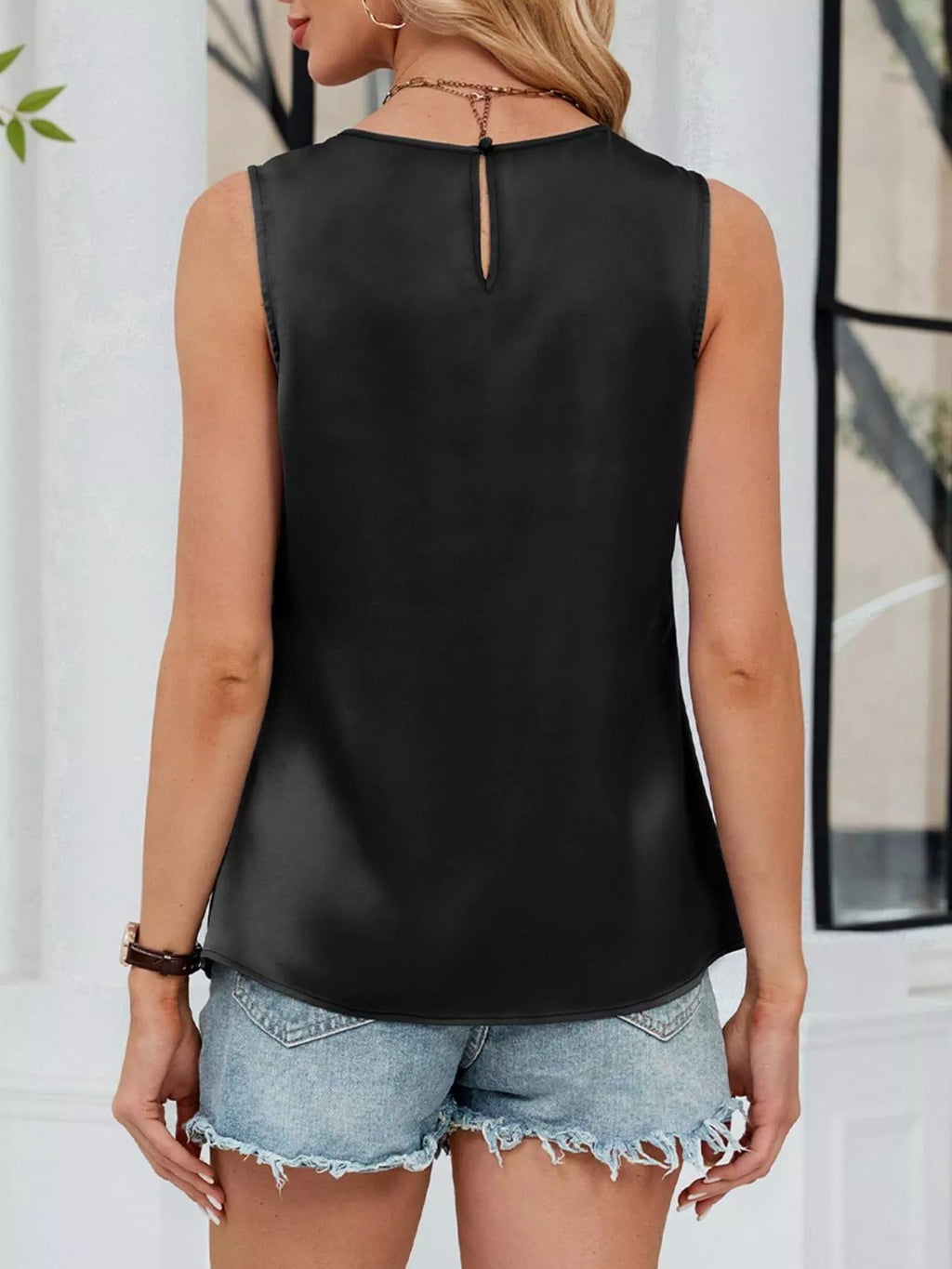 Pleated Round Neck Tank Top