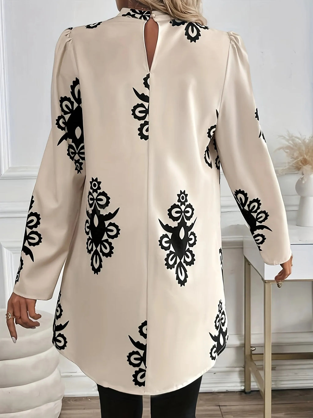 Printed Long Sleeve Oversize Blouse