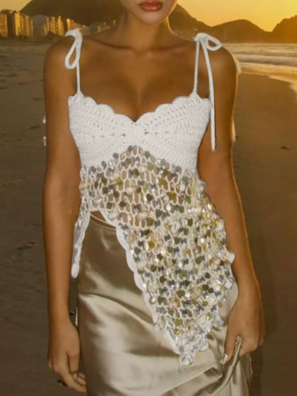 Sequin Crochet Knit Cami