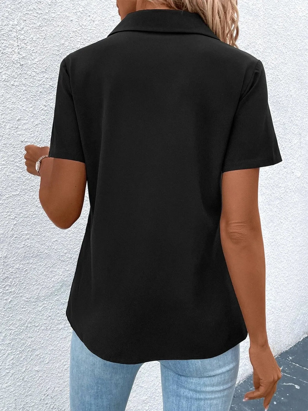 Zip Collar Short Sleeve Top