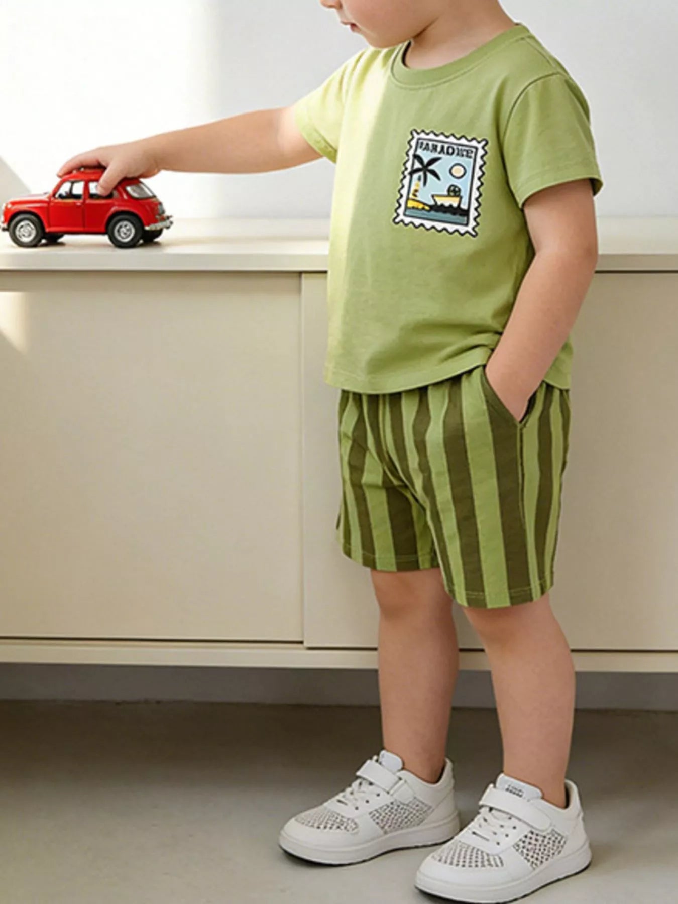 Children's Stamp Graphic Tee & Striped Shorts Set