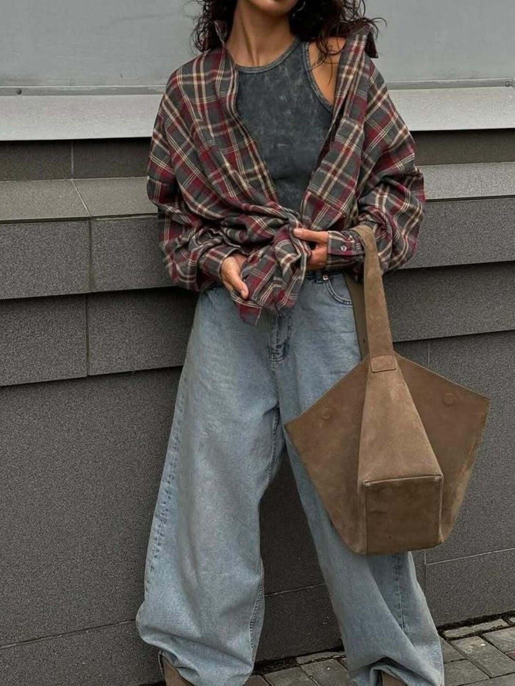 Oversized Plaid Button Up Shirt