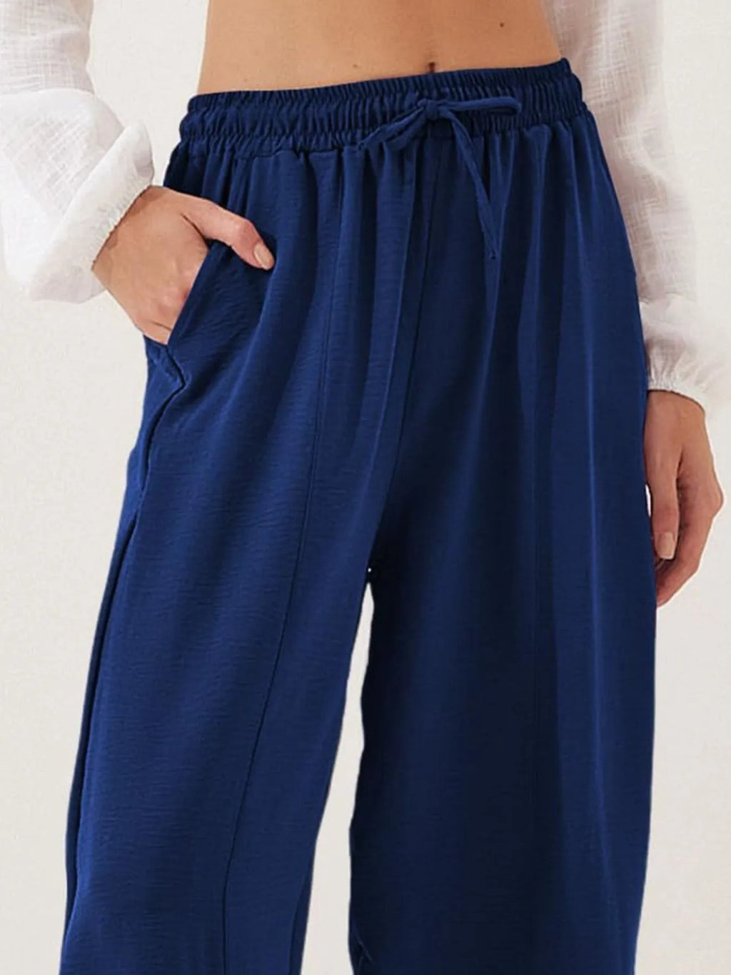 Full Size Drawstring Wide Leg Cropped Pants Plus Size