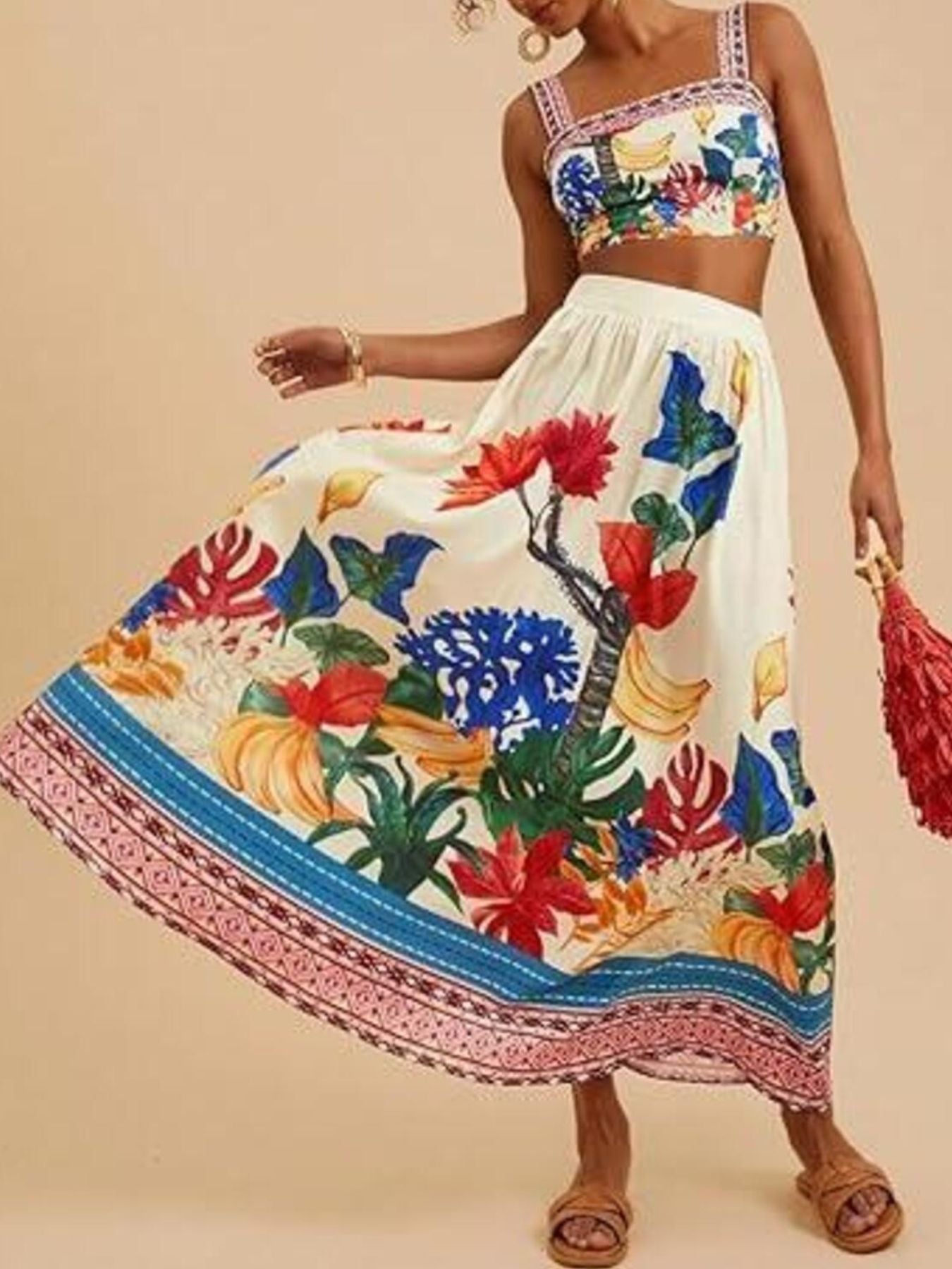 Floral Print Crop Top and Skirt Set