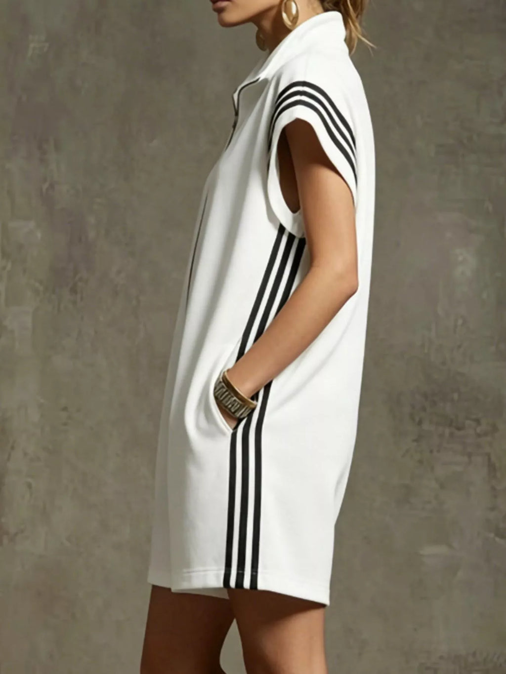 Striped Zip Front Short Sleeve Romper