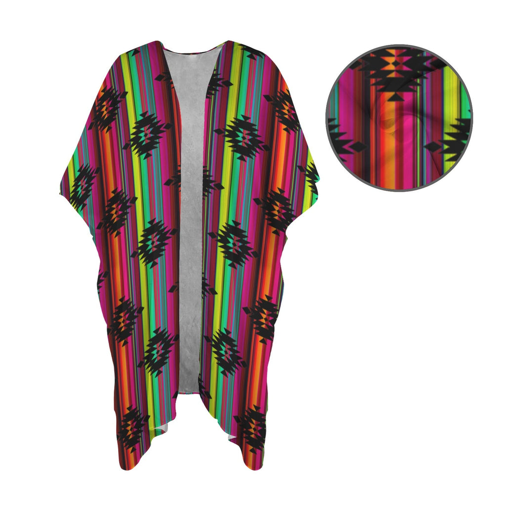 Baha Ranch Neon Aztec Duster Kimono Coverup Women's Long Cover Up