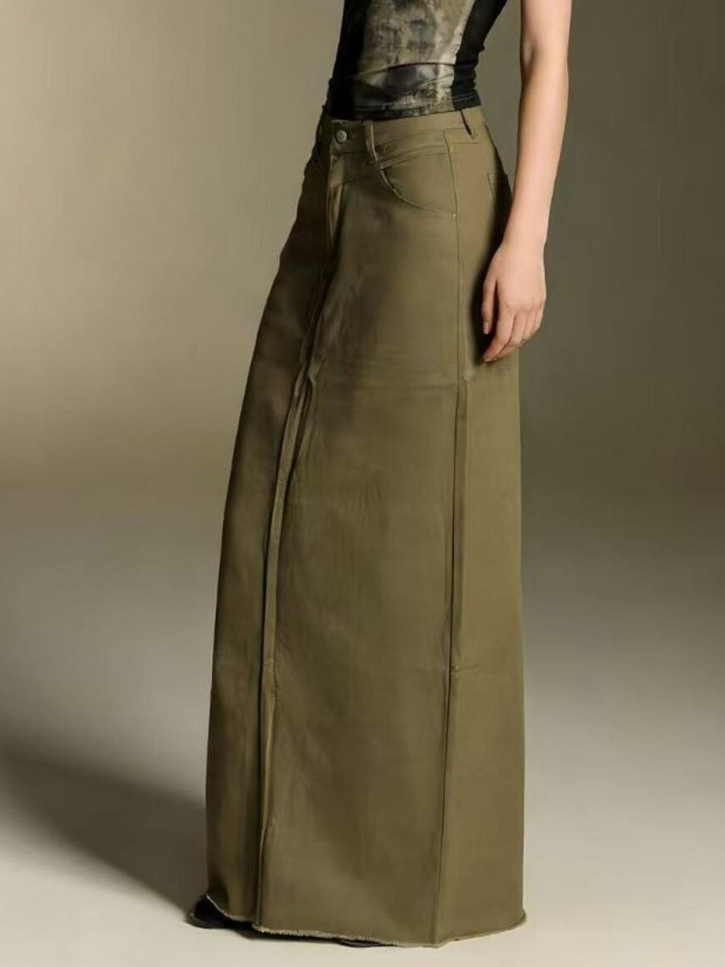 Raw Hem Maxi Denim Skirt