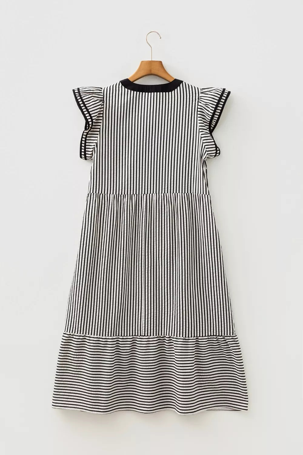 Striped Ruffle Sleeve Tiered Midi Dress