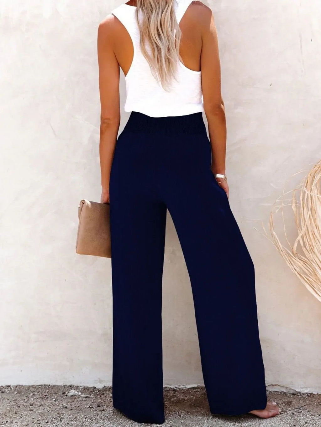 Full Size High-Waisted Textured Wide Leg Pants Plus Size