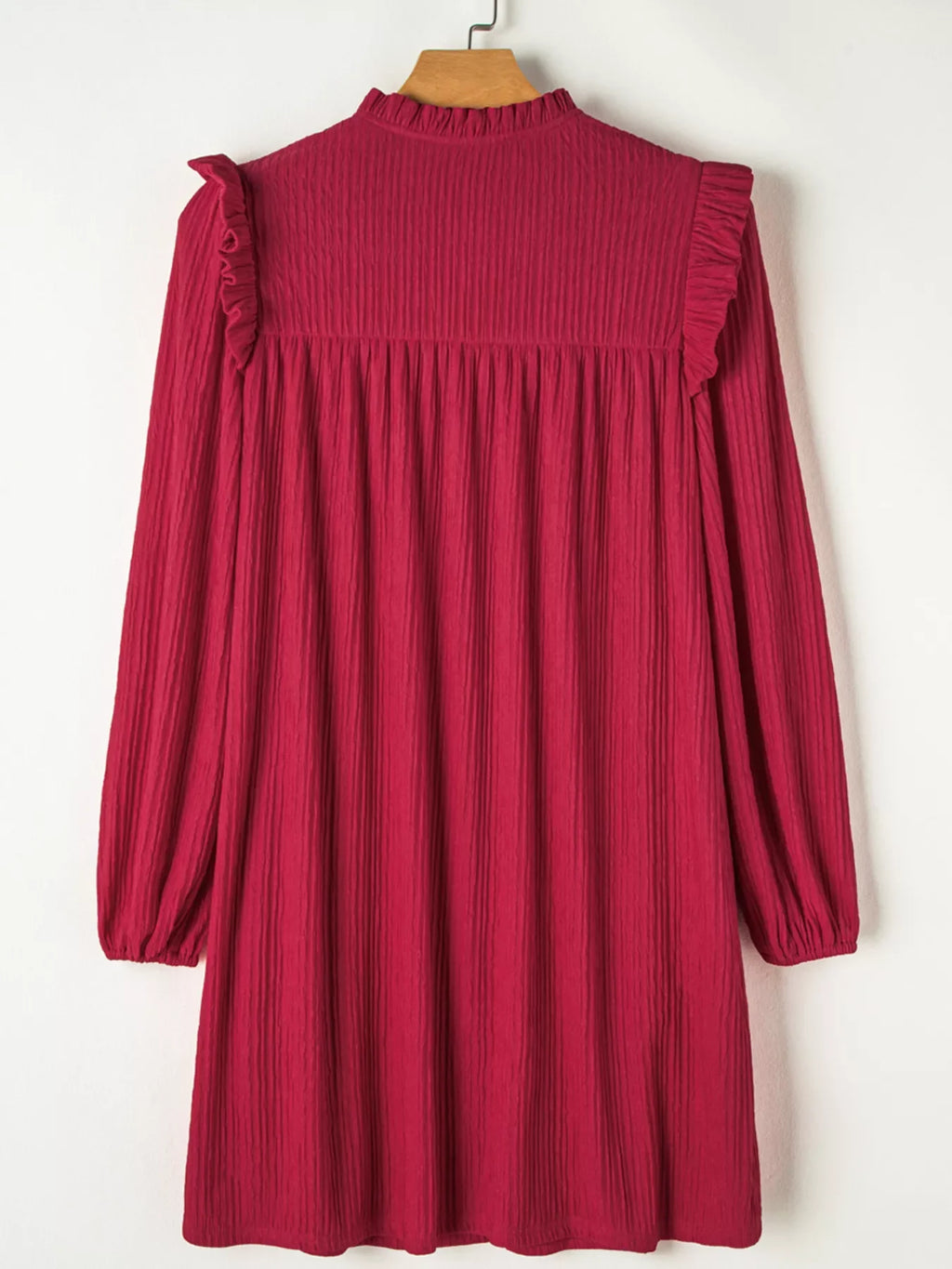 Textured Ruffled Trim Loose Fit Mini Dress
