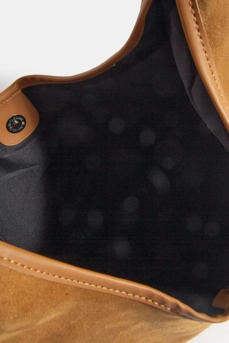 Fame Suede Faux Leather Trim Hobo Bag