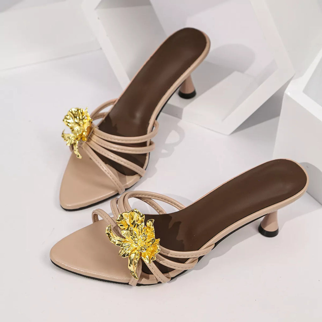 Floral Accent Kitten Heel Sandals