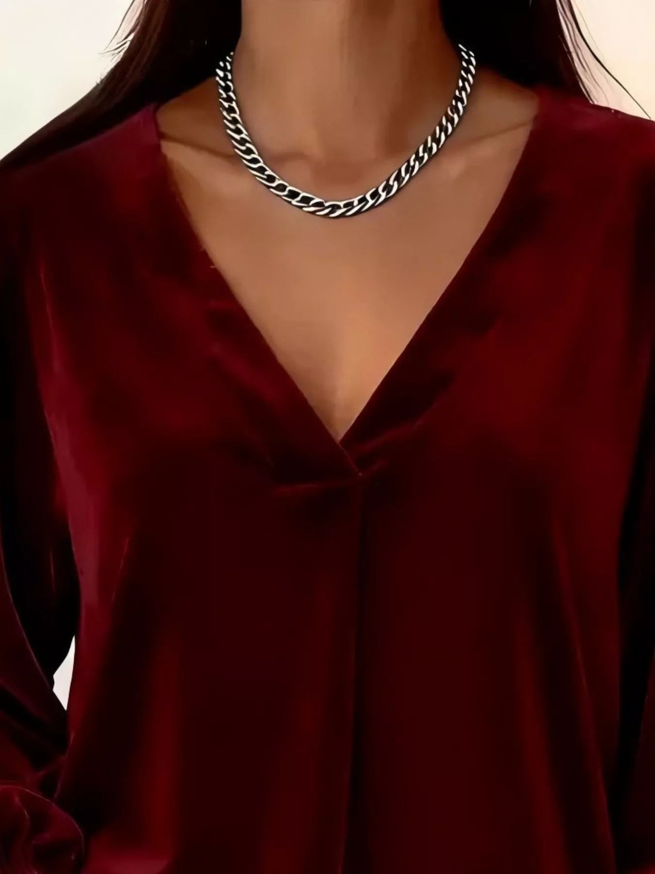 Full Size Velvet V-Neck Long Sleeve Blouse Plus Size