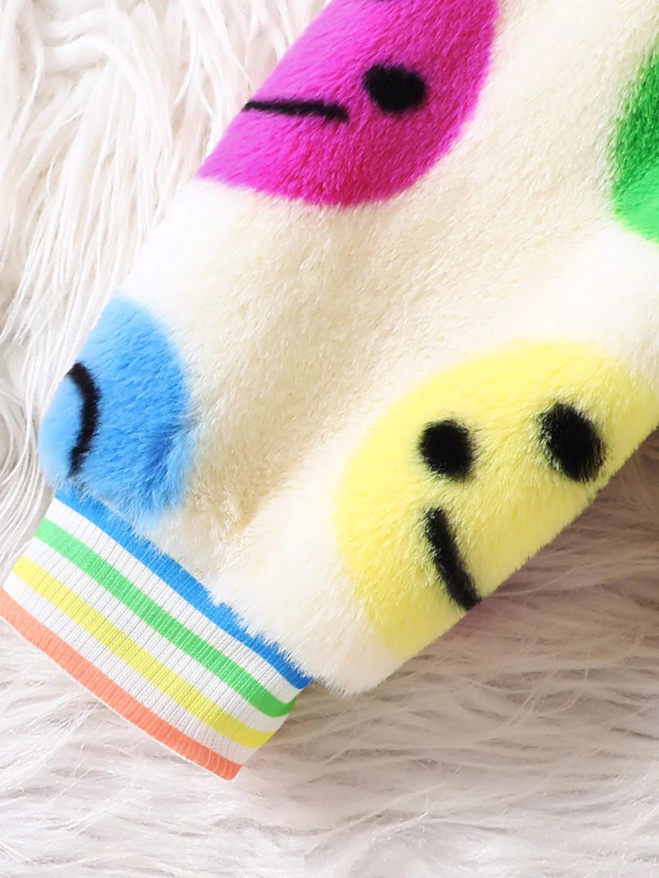 Children's Cheerful Smiley Face Print Plush Jacket