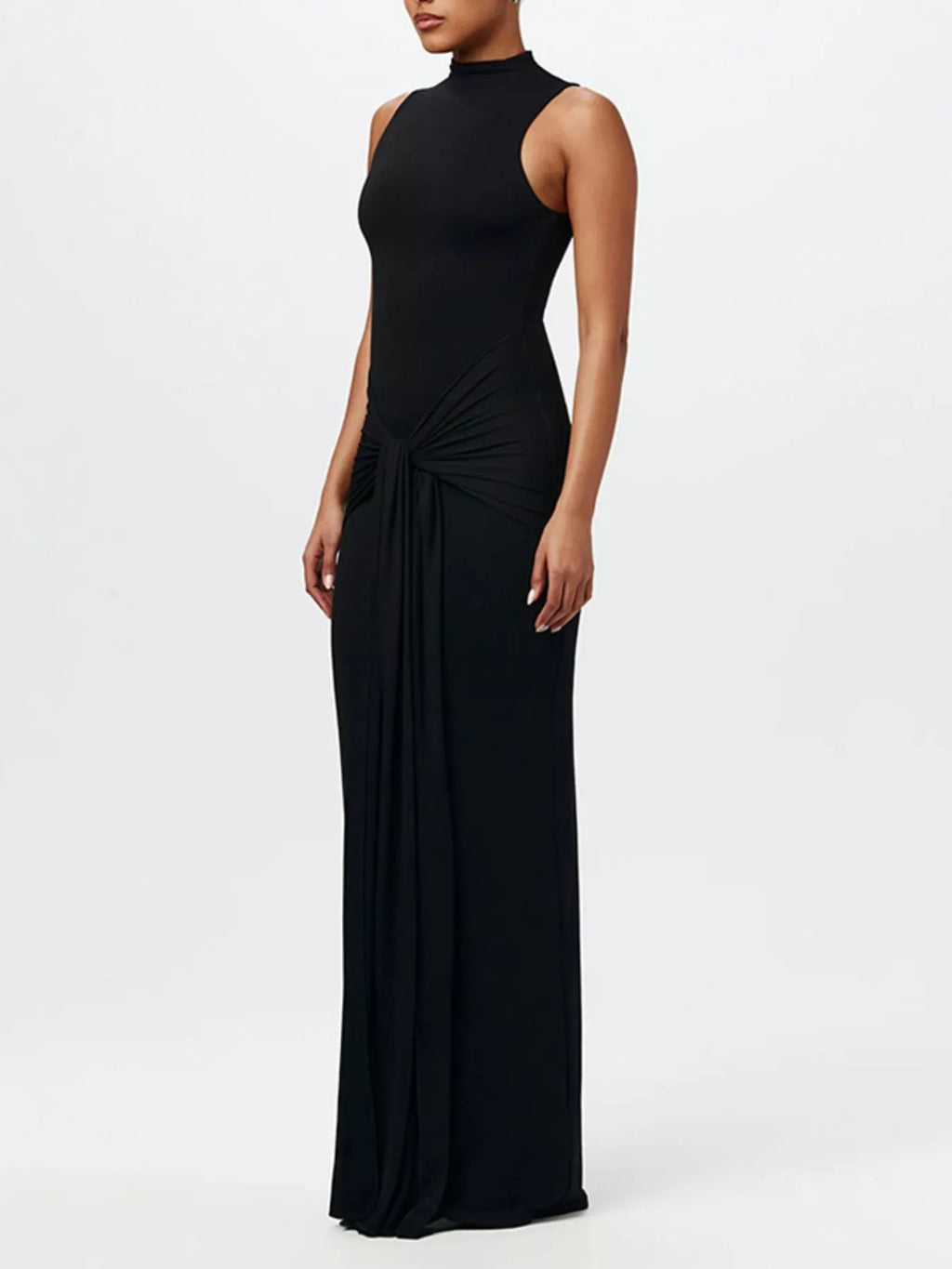 Sleeveless Mock Neck Knot Front Maxi Dress