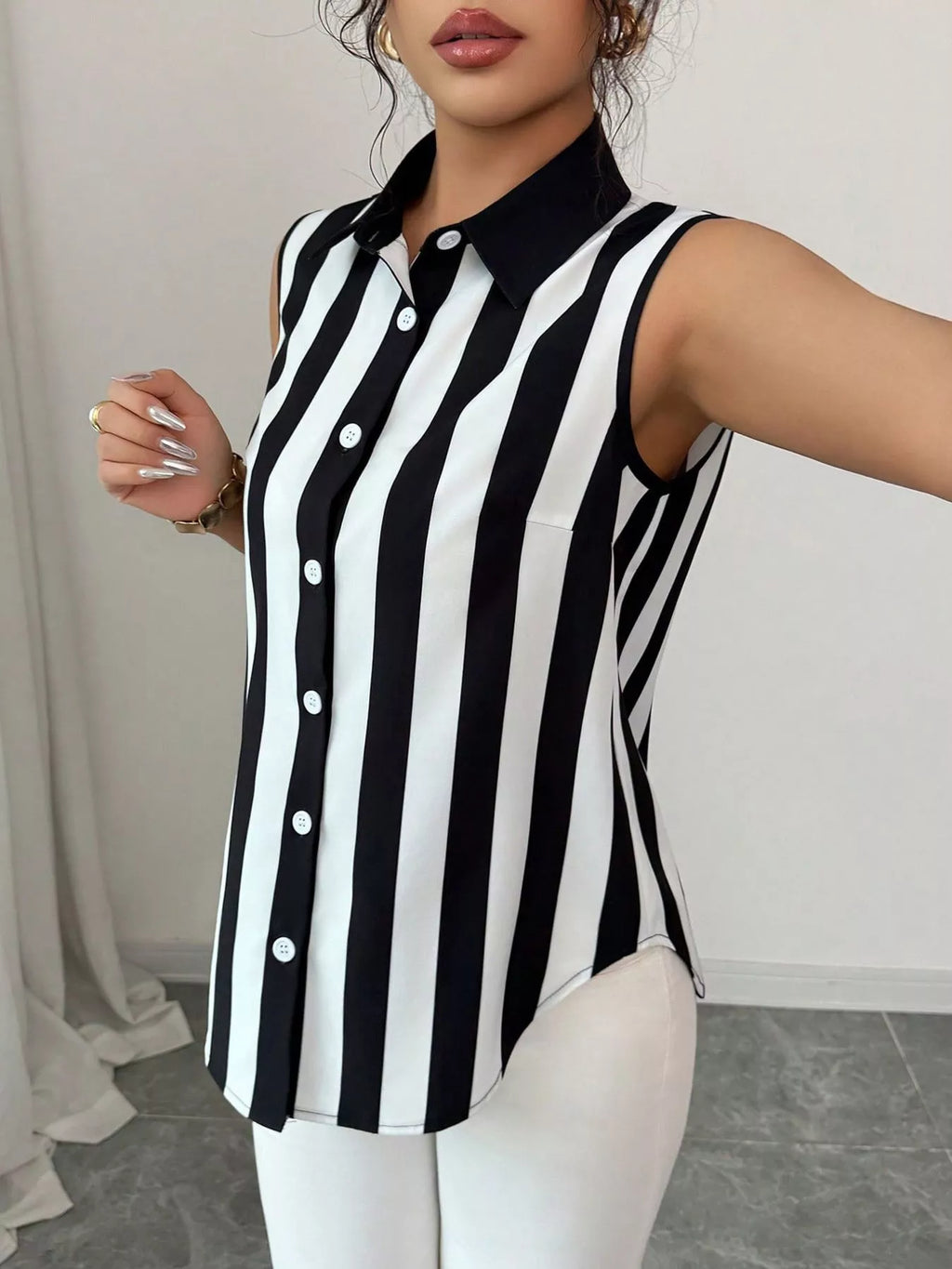 Button Up Sleeveless Shirt