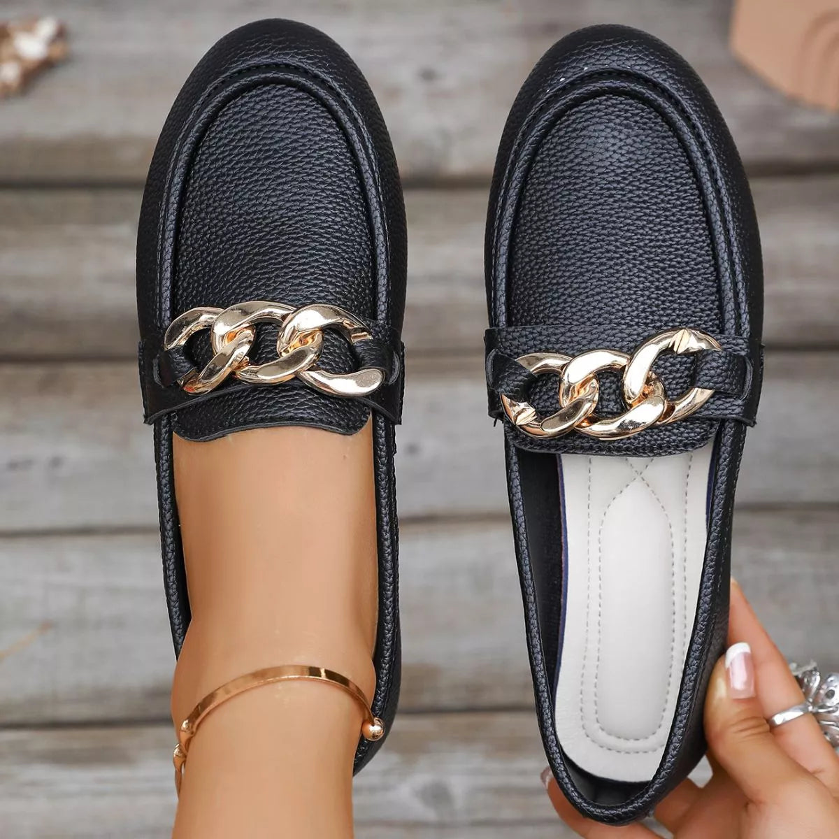 Buckle Decor Round Toe Slip-Ons