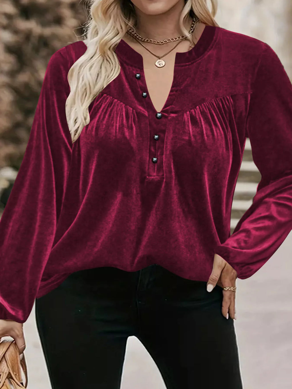 Velvet Balloon Sleeve Blouse
