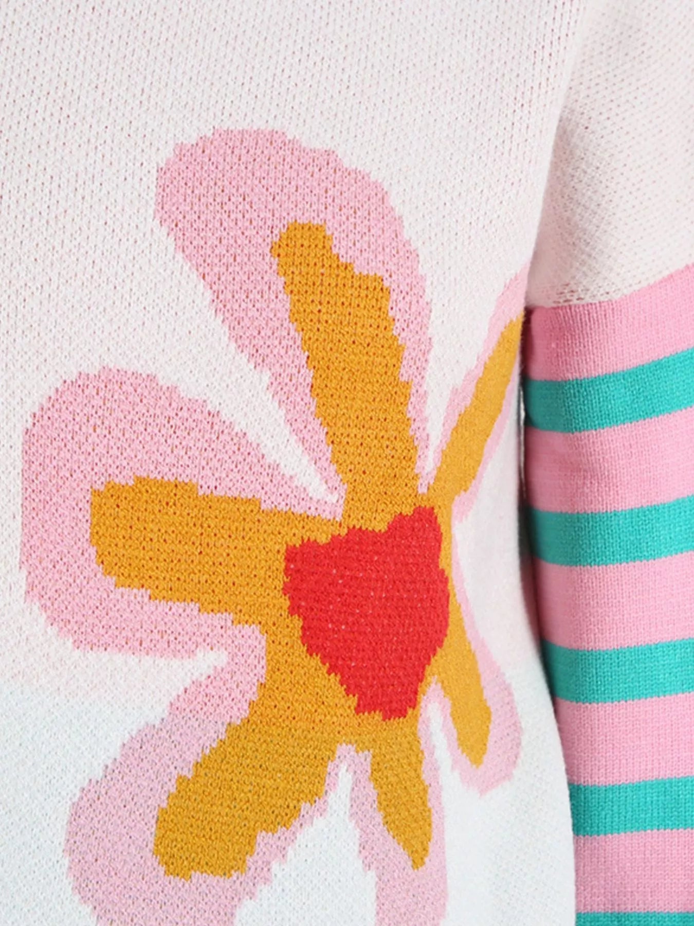 Floral Striped Crew Neck Sweater