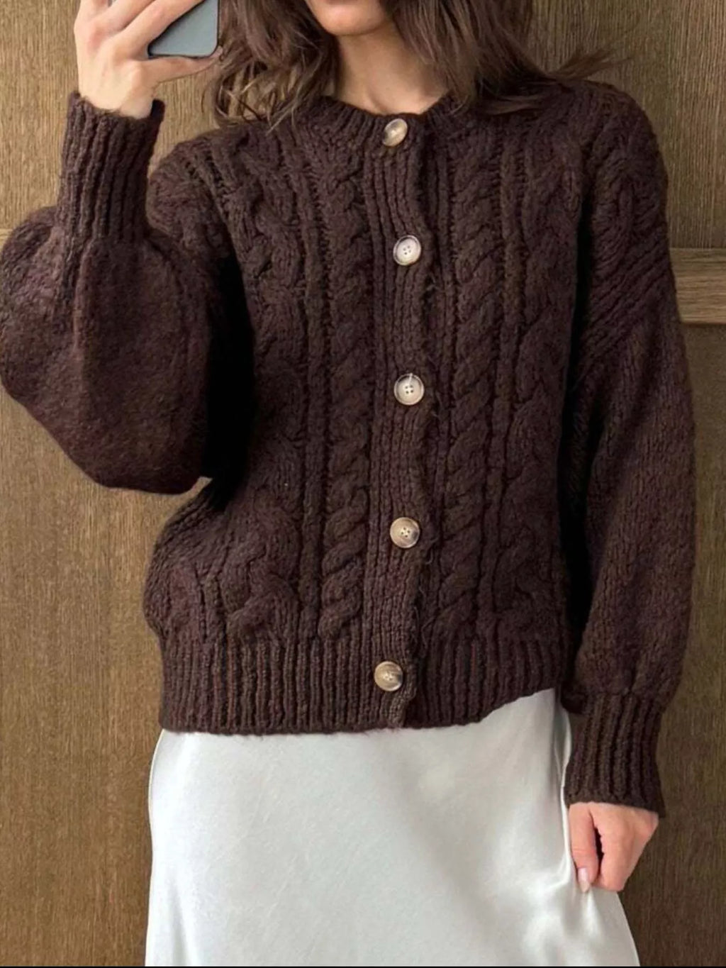 Cable Knit Button-Down Cardigan