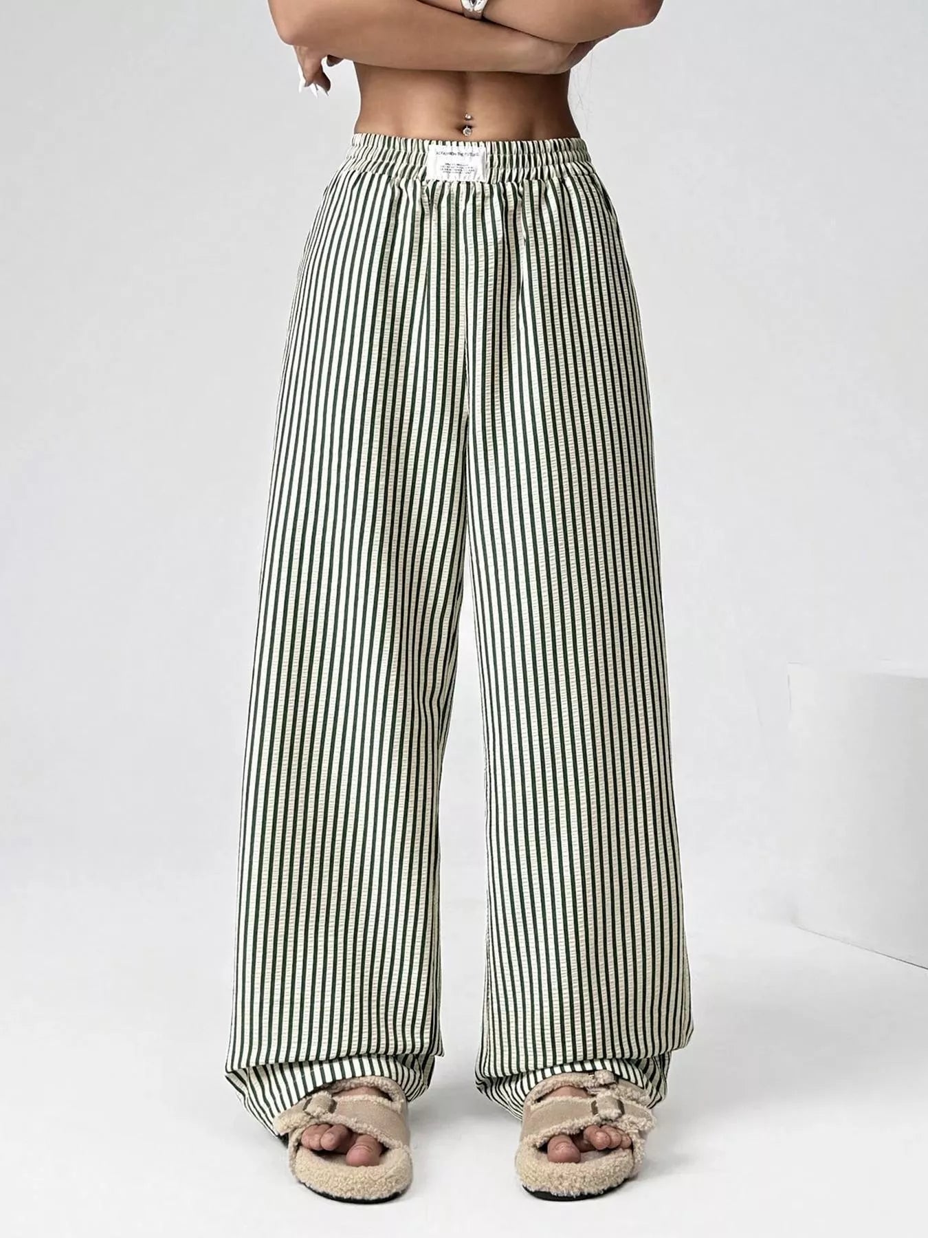 Striped High-Waisted Wide Leg Pants