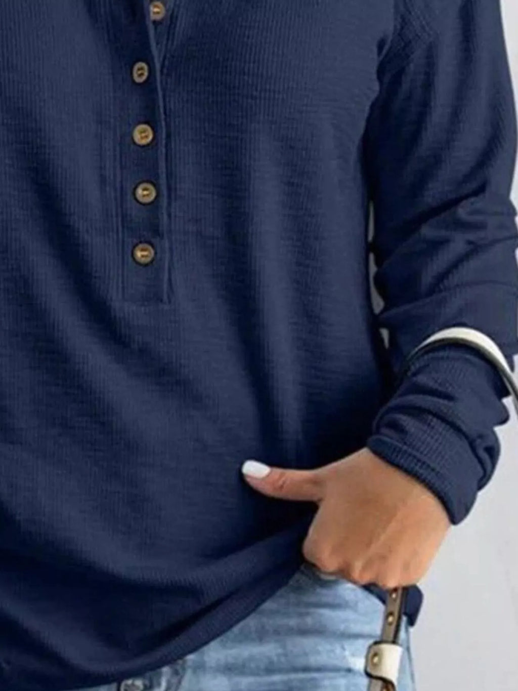 Full Size Button Detail Long Sleeve Top Plus Size