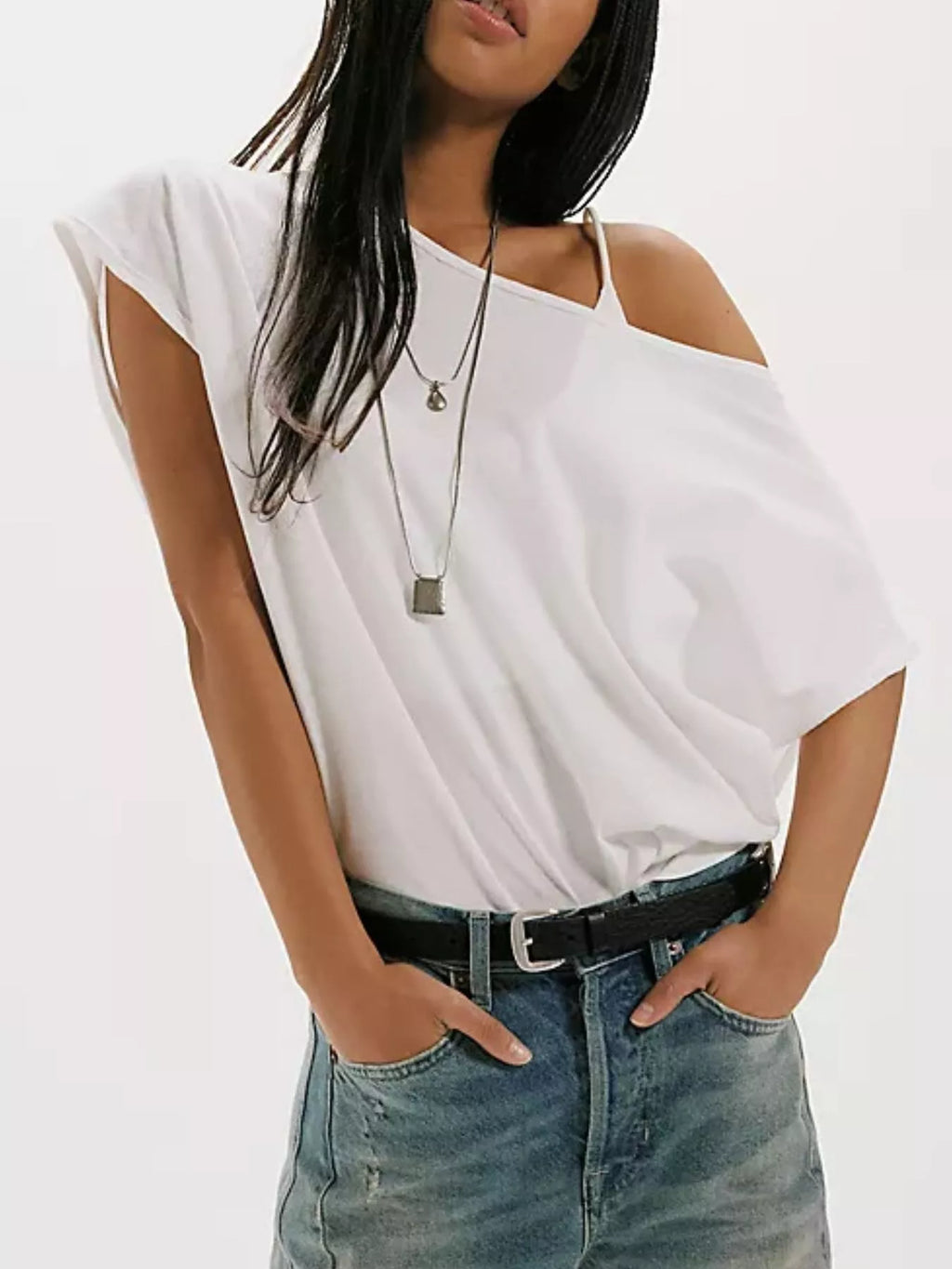 One Shoulder Solid Color T-Shirt