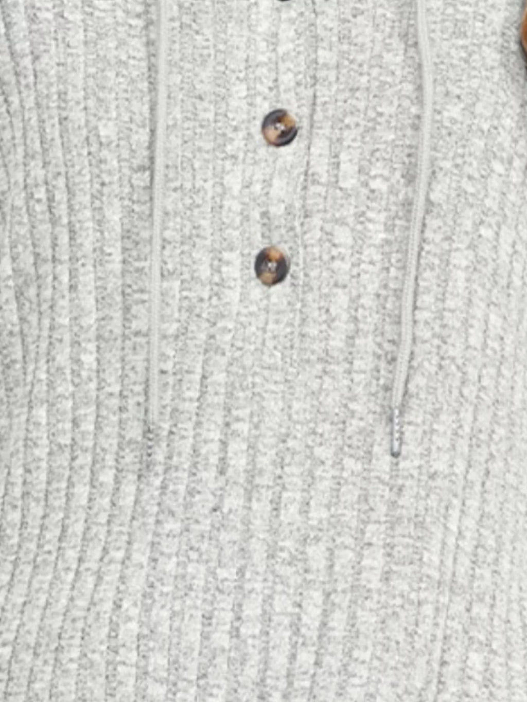 Casual Ribbed Knit Button Detail Hoodie