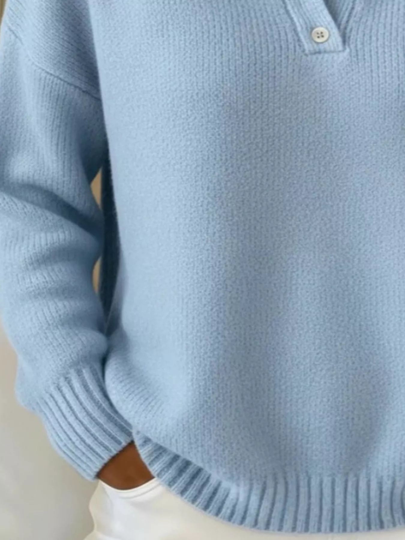 Full Size Button Detail Drop Shoulder Sweater Plus Size