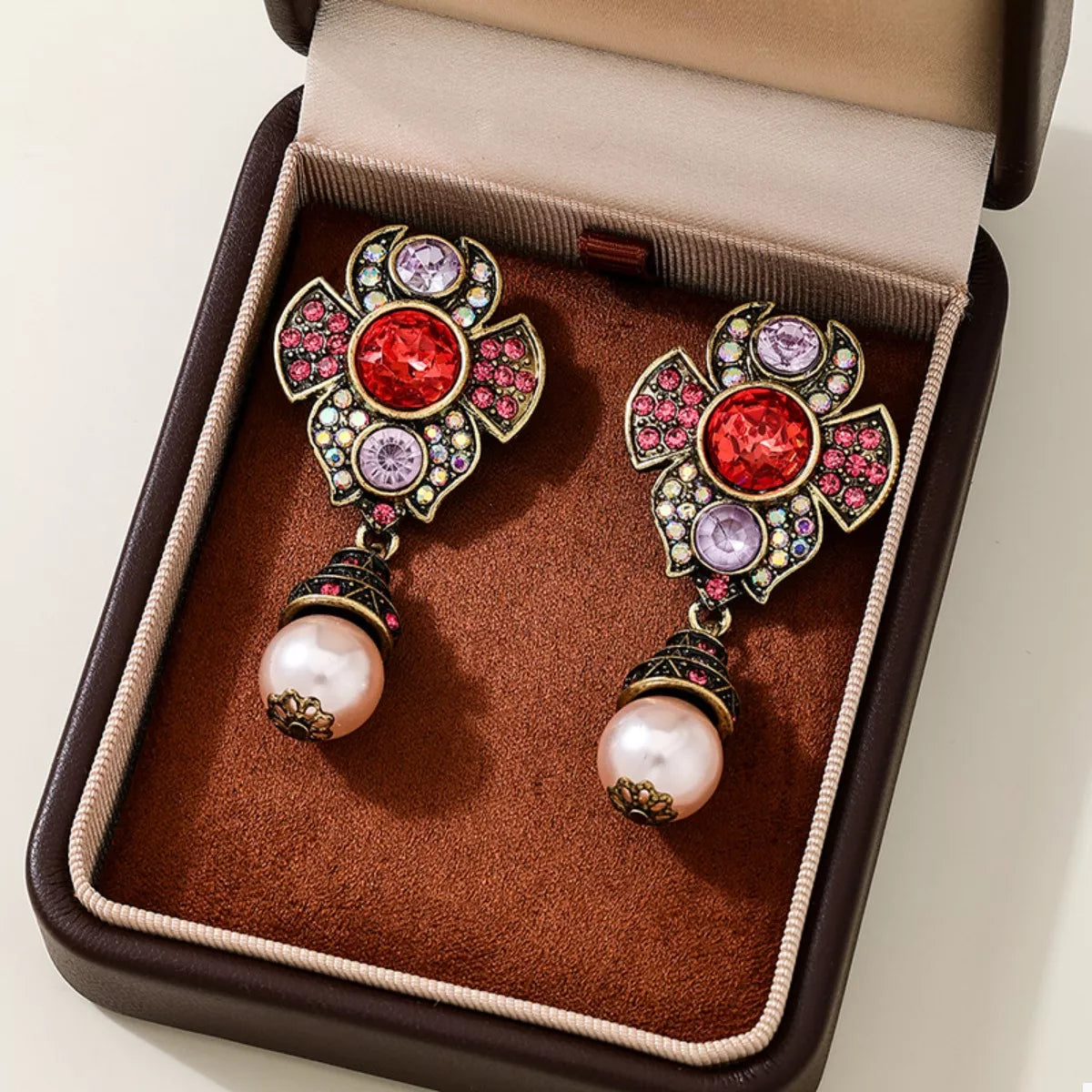 Zinc Alloy Flower Pearl Drop Earrings