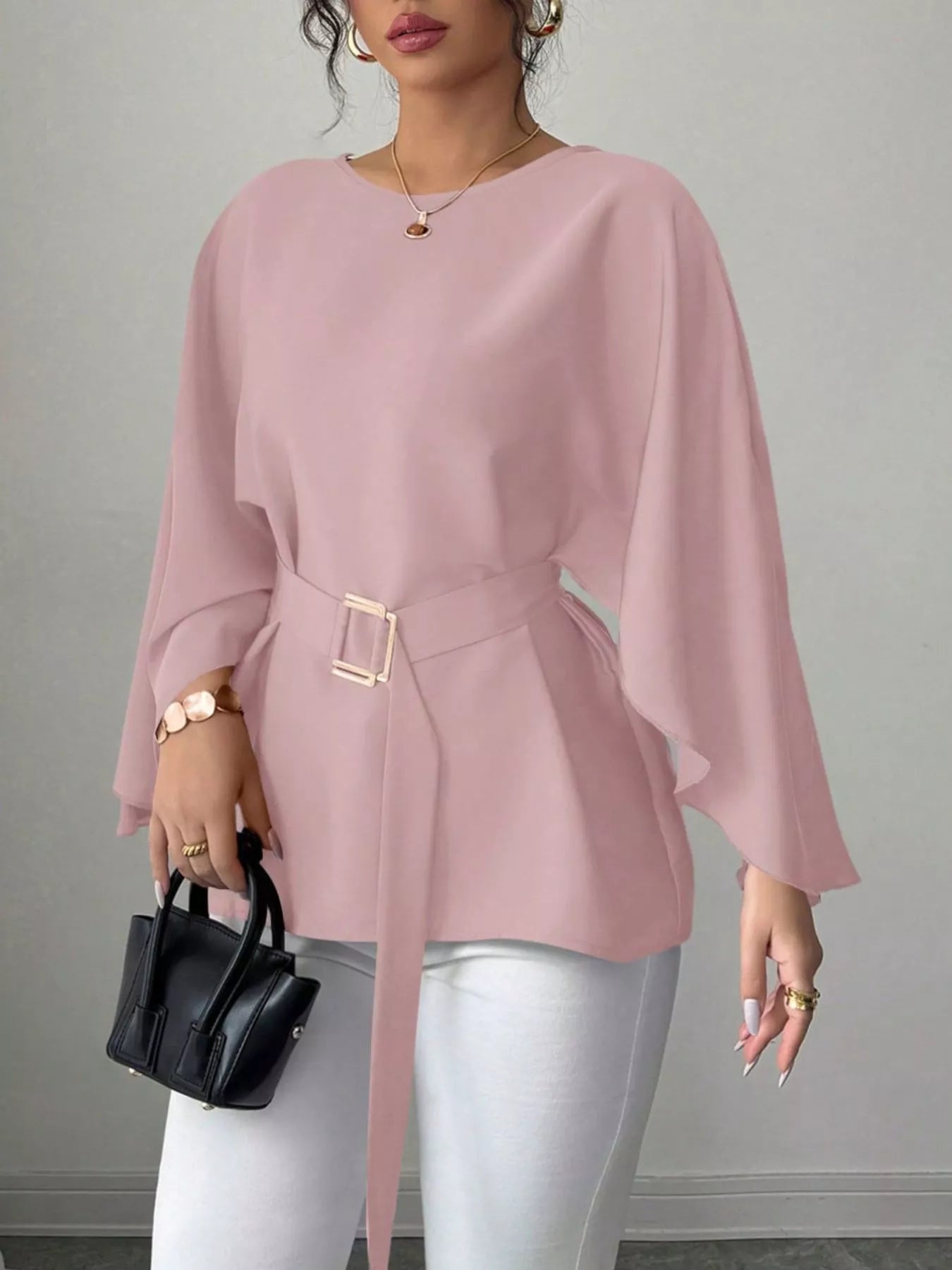 Batwing Sleeve Belted Blouse