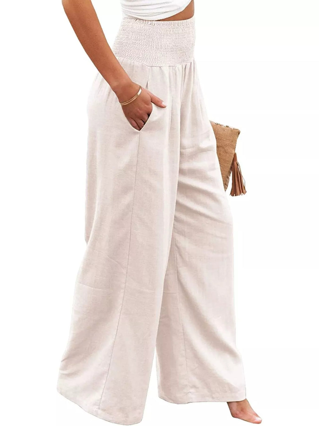 Smocked High Waisted Wide Leg Pants