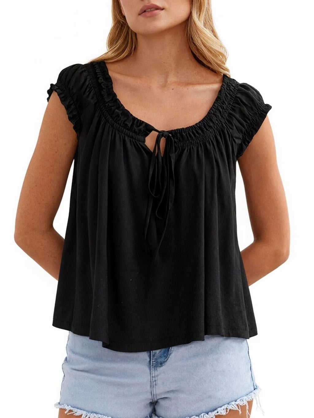 Tie Front Solid Color Blouse