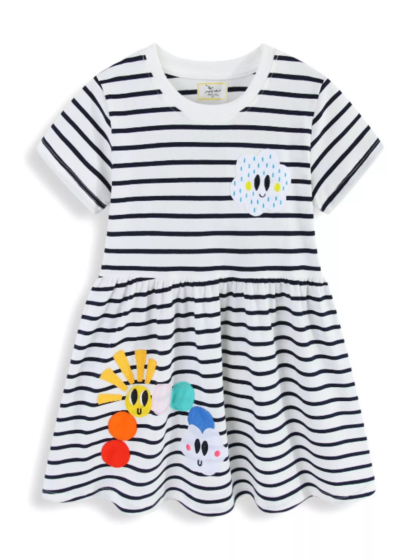 Children's Cute Appliques Striped Round Neck Dress