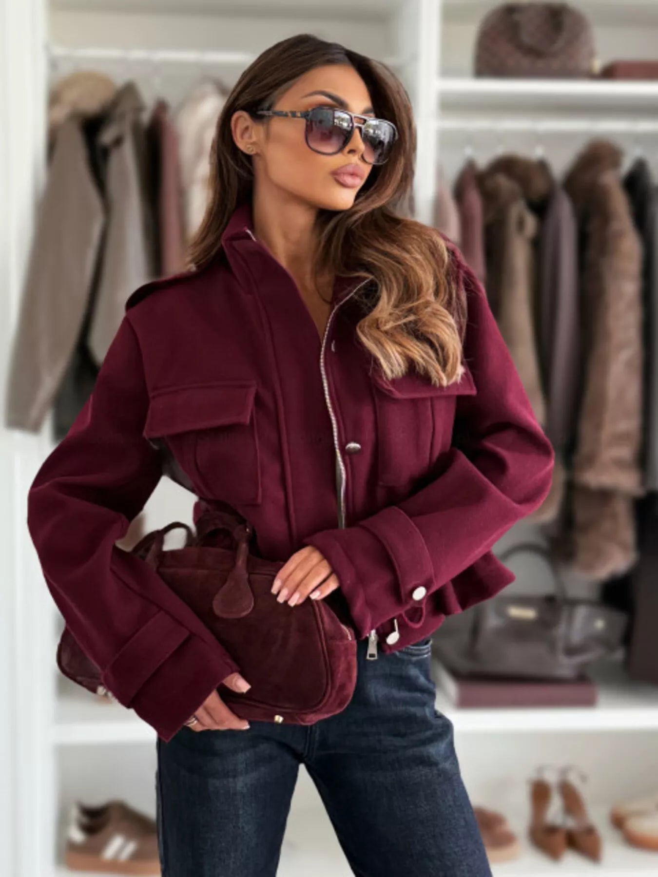 Drawstring Waist Cropped Jacket
