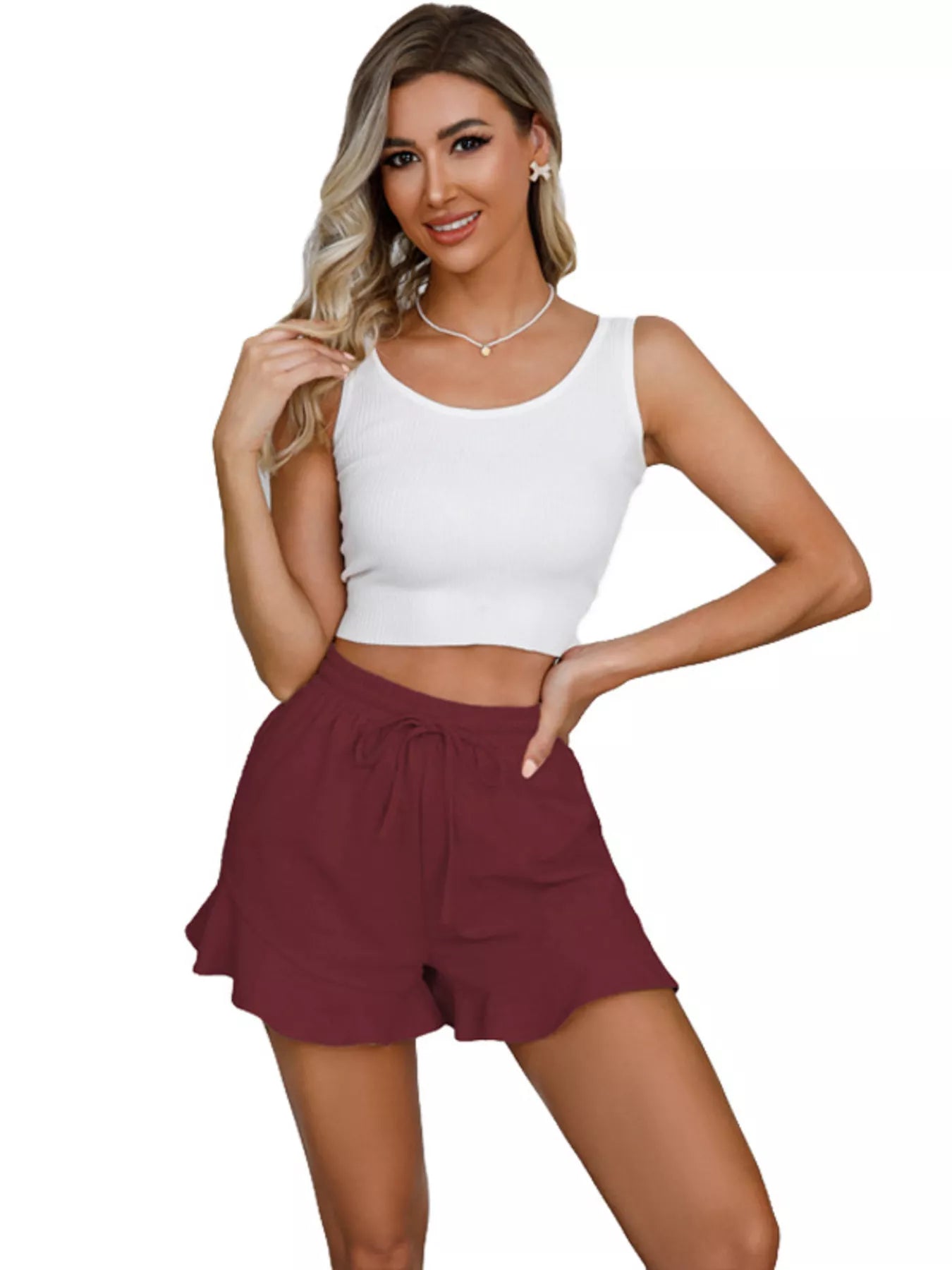 Ruffle Hem Drawstring Shorts