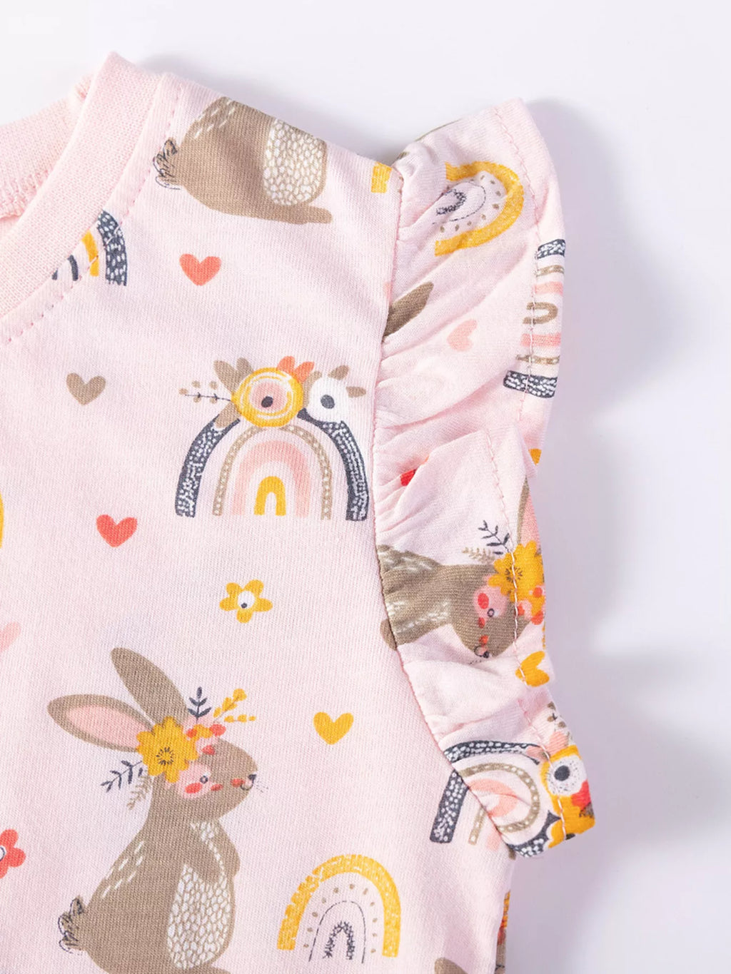 Children's Bunny & Rainbow Print Ruffle Sleeve T-Shirt