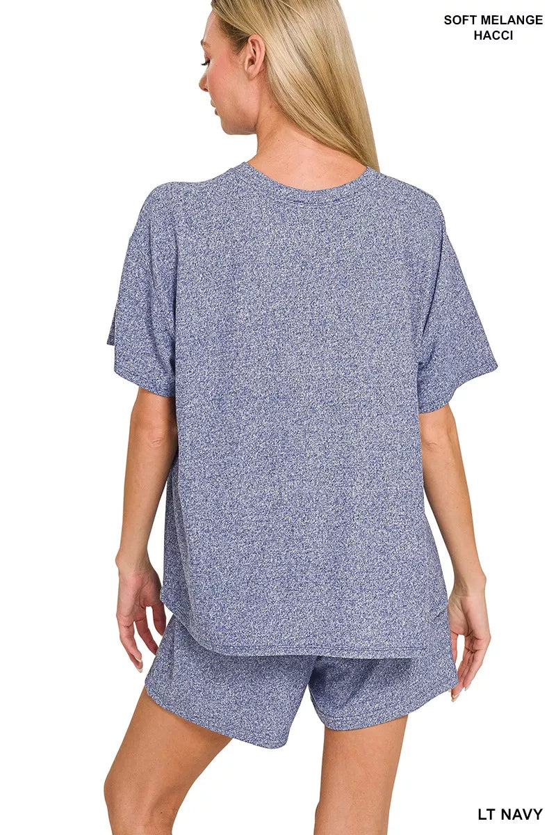 Zenana Soft Melange Short Sleeve Tee and Shorts Set