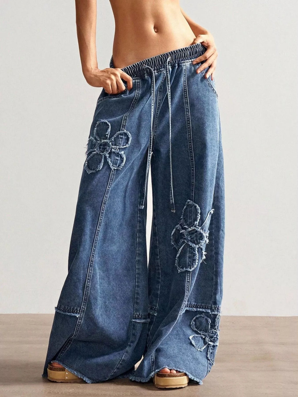 Floral Appliques Wide Leg Jeans