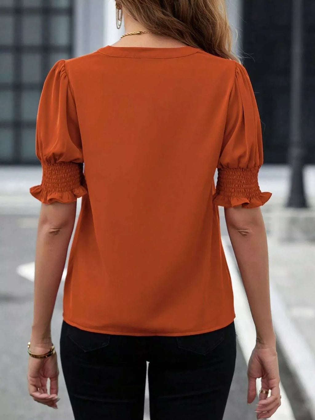 Notched Half Sleeve Blouse