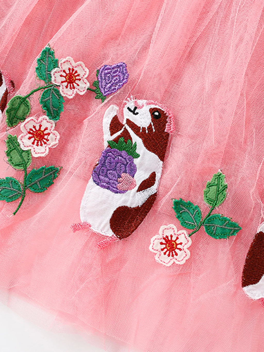 Children's Cartoon Animal Embroidered Tulle Dress
