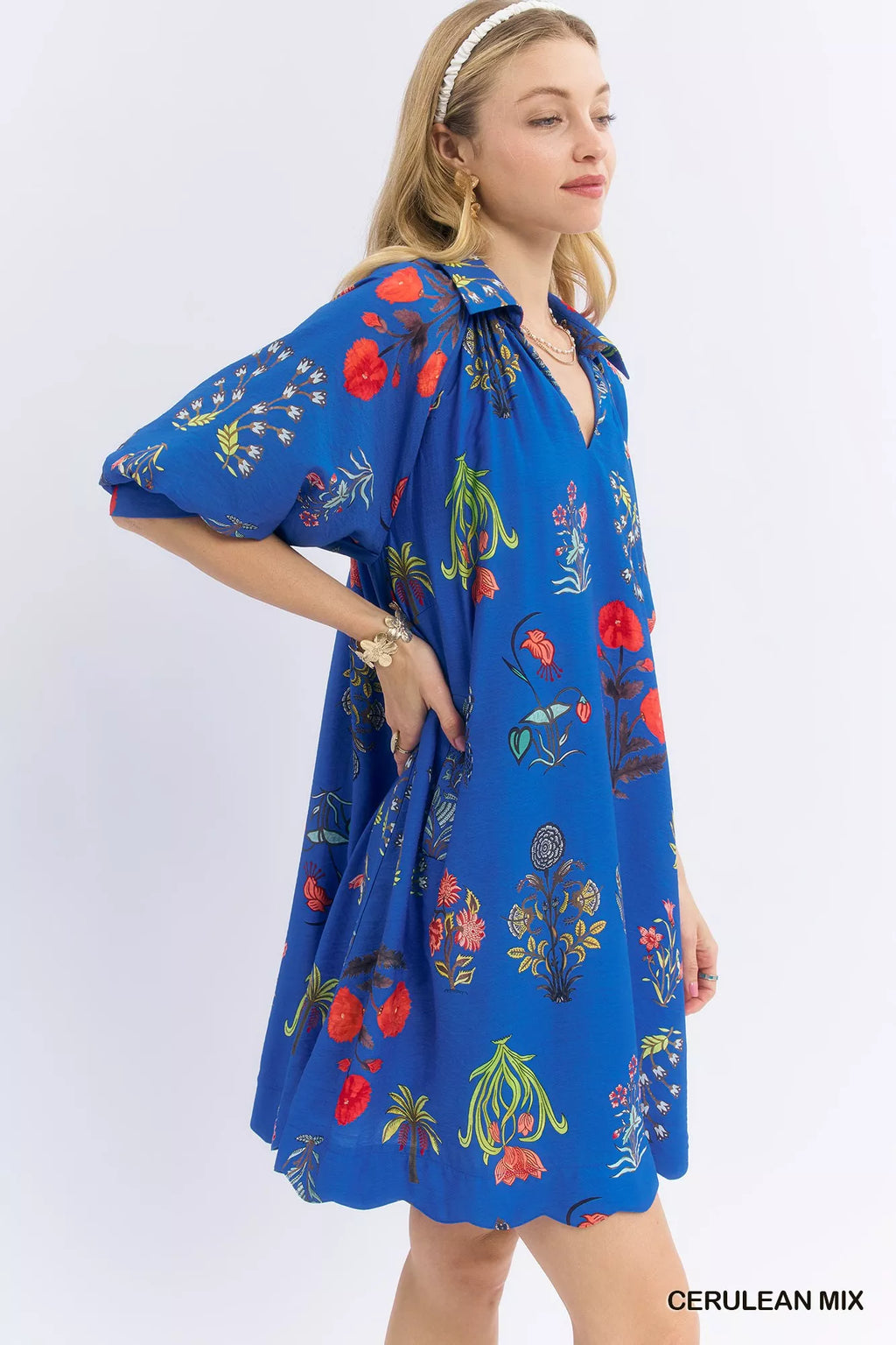 Umgee Floral Encyclopedia Print Mini Dress
