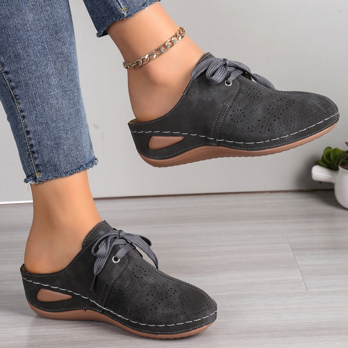 Lace-Up Wedge Slip-Ons