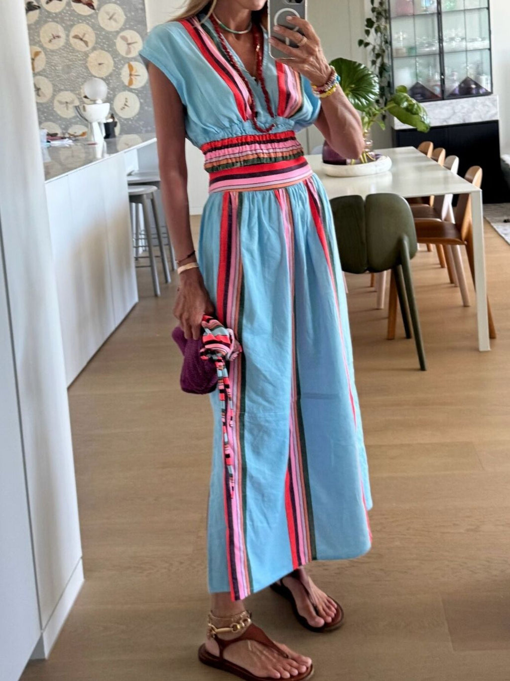 Striped Cap Sleeve Top and Skirt Set